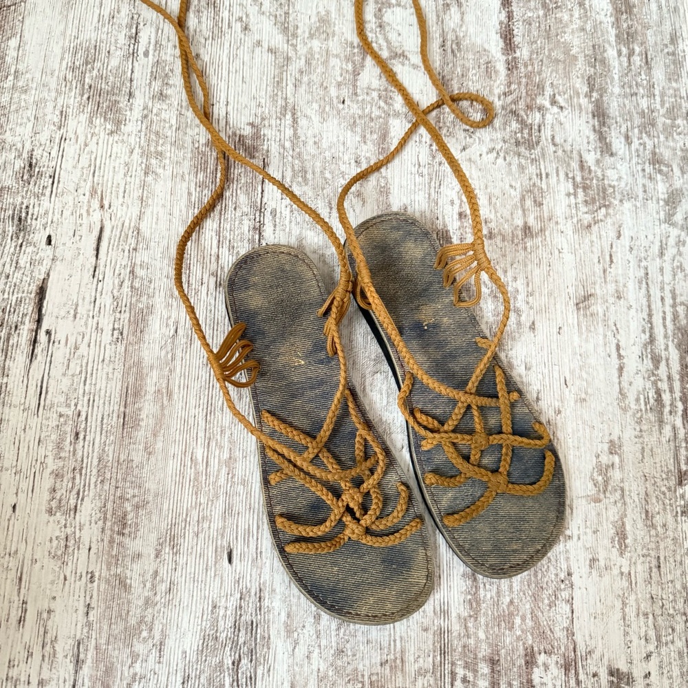 Tan Braided Lace-Up Gladiator Sandals